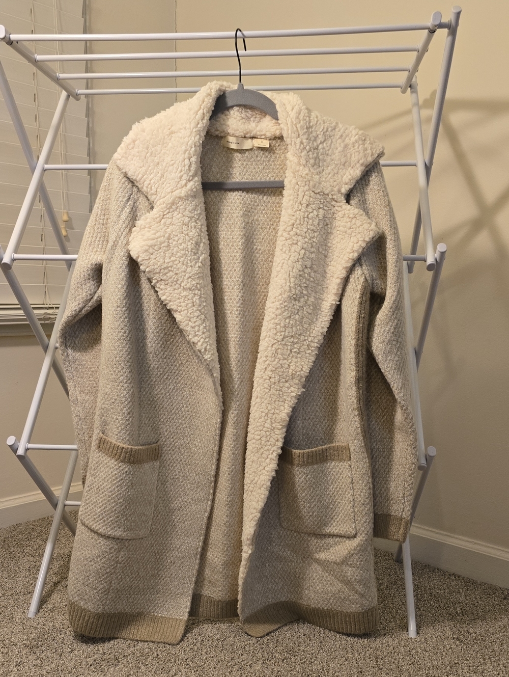 Cozy Cream Sherpa-Lined Open Front Jacket